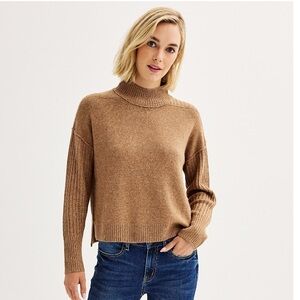 NWT SO® Cozy Mock-Neck Sweater in Tan